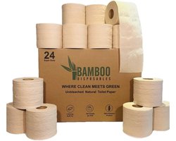 24 SuperRollen | Ongebleekt 2-Laags Bamboe Toiletpapier | Natuurlijk Zacht & Duurzaam Eco Wc Papier
