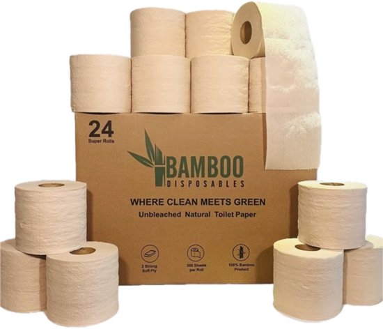 24 superrollen – ongebleekt 2-laags bamboe toiletpapier
