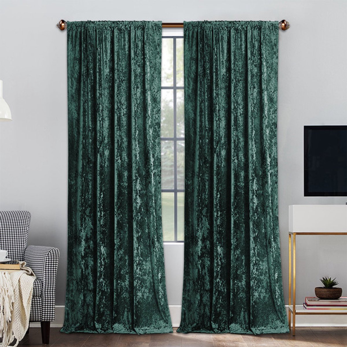 Qelus Fluwelen Gordijnen Verduisterend - Lichtwerend & Geluiddempend - Zacht Fluweel voor Slaapkamer Woonkamer - 1 Stuk(Groen, B140 x H260cm)