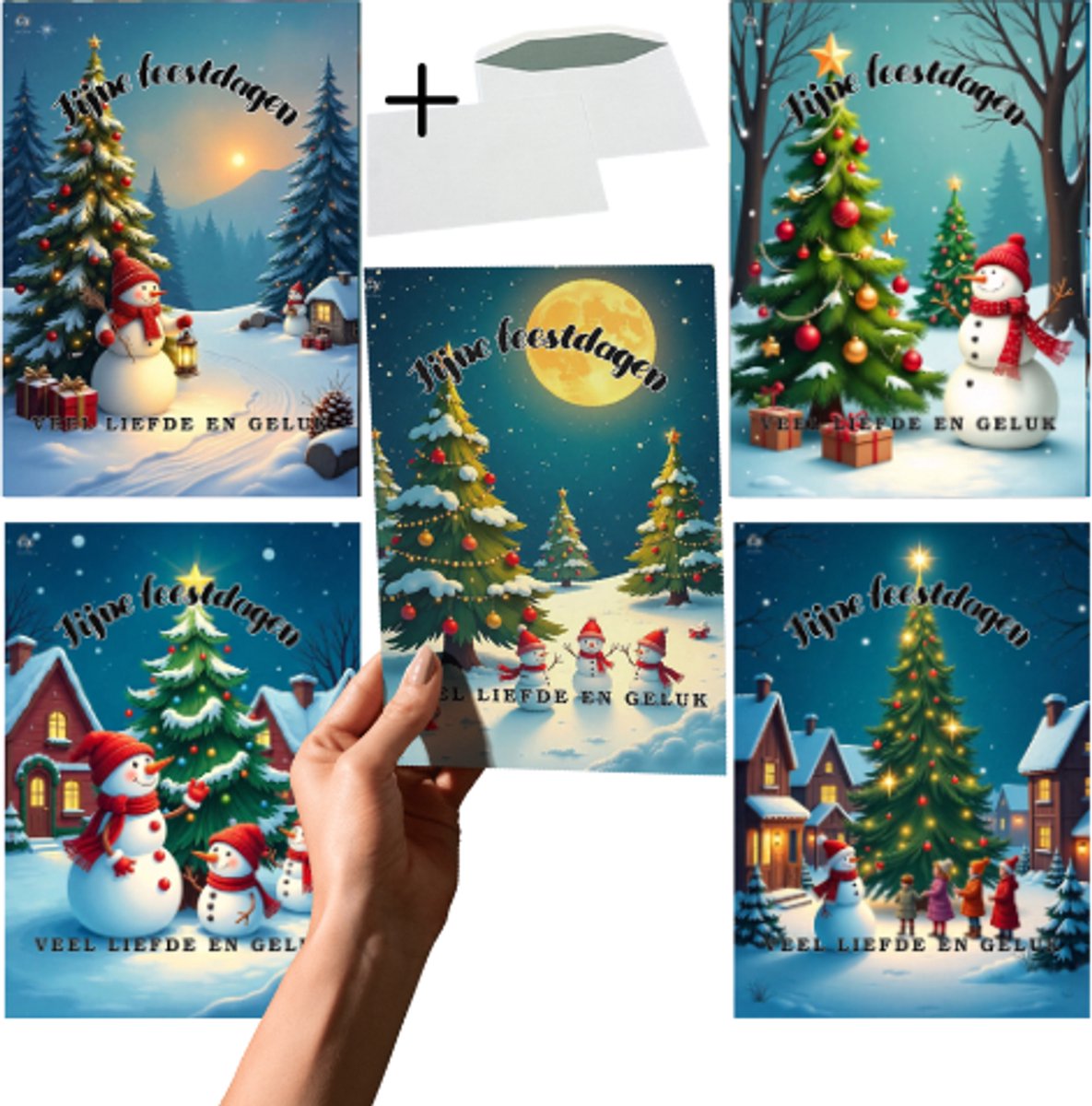 Grand X - Kerstkaart - Sneeuwpoppen - 5 Kaarten - Inclusief Enveloppen - A6 Formaat - Kerstkaarten Met Enveloppen