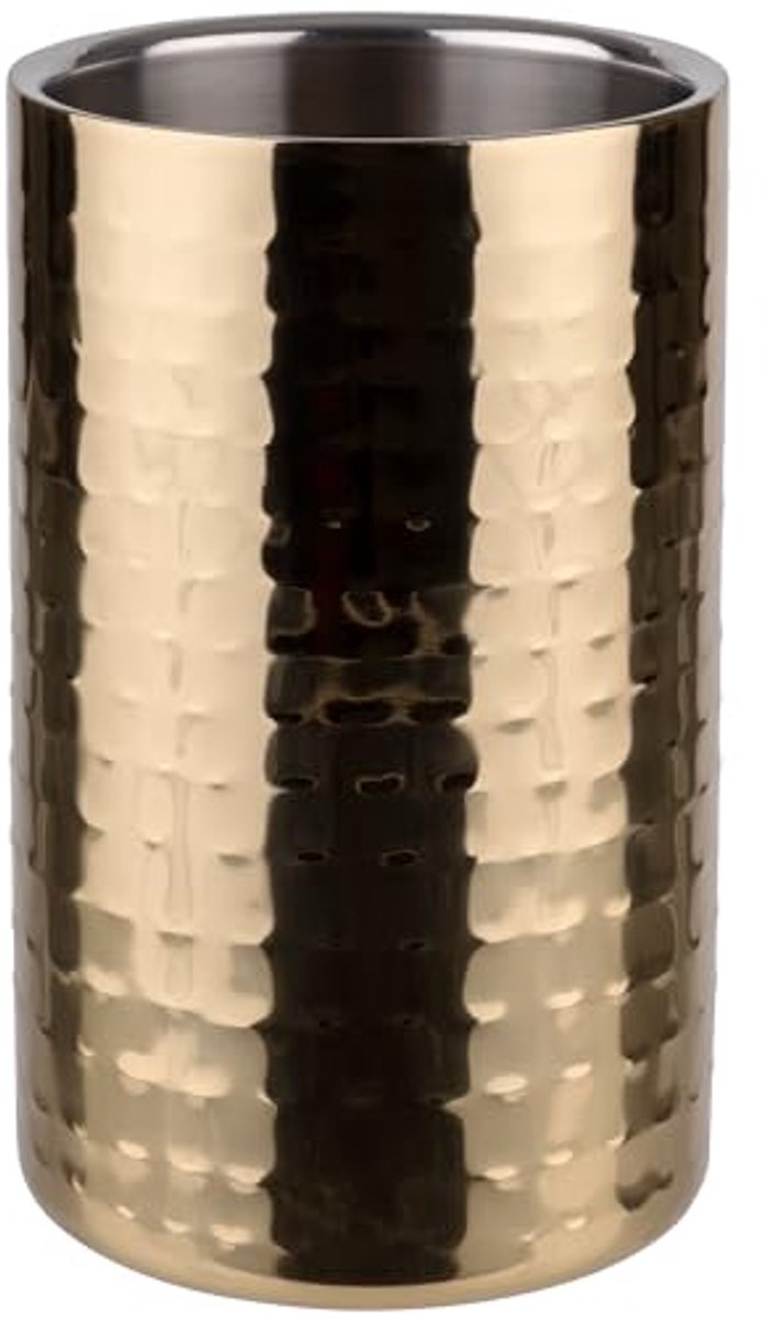 Stainless Steel Wine and Champagne Cooler - Double Walled and Hammered Gold Look