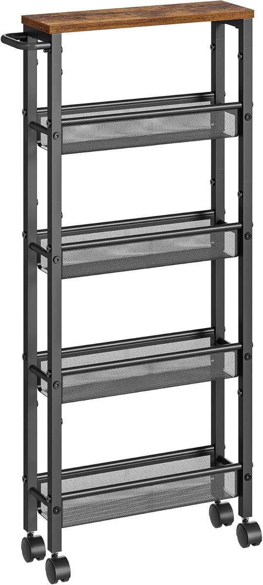 VASAGLE - keukentrolley - 5 niveaus - smal - metaal - met wielen en handvat - 13 x 45,5 x 99,5 cm - vintage brui en zwart