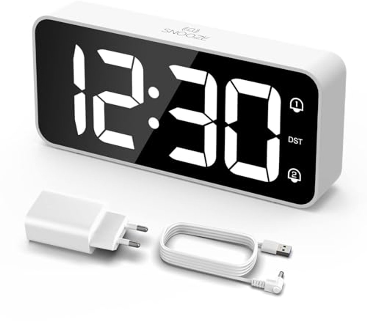 Digitale Wekker met Dubbele Alarmen en USB-Oplaadpoort - LED Klok met Helderheidsdimmer en Diverse Beltonen