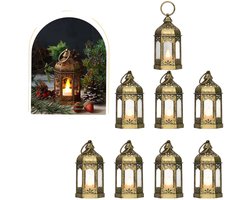 8 stuks - Vintage glazen kandelaar lantaarn - LED-licht - Draagbare kaarslantaarn - Decoratie - Mini-lantaarn - Hangende kaarslantaarn - Kerstbruiloftstafel middelpunt