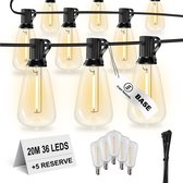 EverNeeds ST38 BASE Lichtsnoer - 20 Meter- 36 LED - IP44 - Lichtslinger - Sfeerverlichting Buiten en Binnen - Tuinverlichting - Prikkabel - Lampjes Slinger - 2700K - 5 Extra Leds