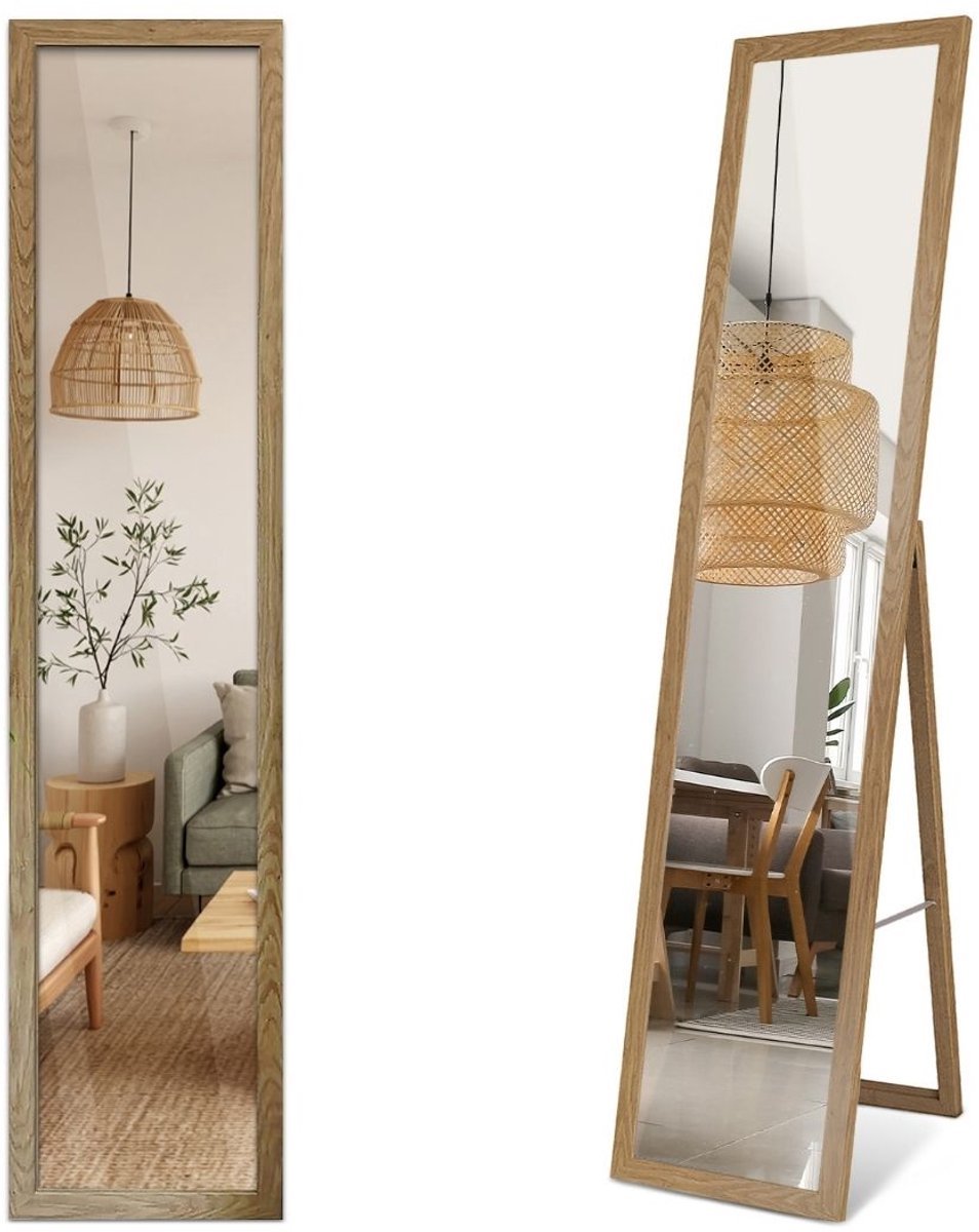 TULUP Staande Spiegel - Full Length Spiegel Met Lijst - 36 cm x 156 cm - Elegante Staande Spiegel Met Lijst - Staande Spiegel Met Eiken MDF Lijst - Rechthoekige Spiegel Met Lijst - Garderobe Staande Spiegel Met Lijst - Boho Staande Spiegel Met Lijst