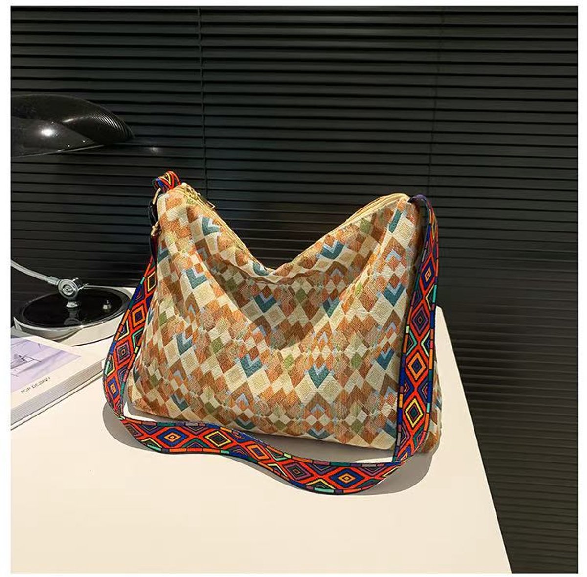 Vrolijke bohemian Shopper - Beige | 42 x 30 x 10 cm | Canvas | Schoudertas/Luiertas | Il Bambini