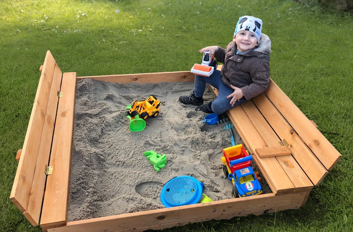 Afsluitbare Zandbak met Banken 100x100 cm – GECERTIFICEERD & GEÏMPREGNEERD HOUT | Incl. Afdekzeil & Gronddoek | Voor 1 Kind — afbeelding 12