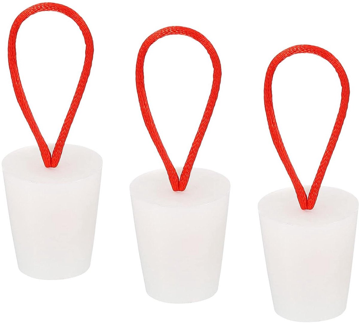 Image of 3 stuks siliconen rubberen conische stoppers 17-23 mm met handvat voor reageerbuizen en waterleiding - wit - grootte verstelbaar