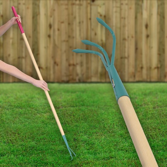 KADAX Grubber, cultivator voor dames, tuingereedschap van staal, tuinhaak met lange steel, handrubber, ergonomische bloemenklauw voor het losmaken van de vloer, bloemenhark (3 tanden, met houten steel) van Merkloos	 — afbeelding 3