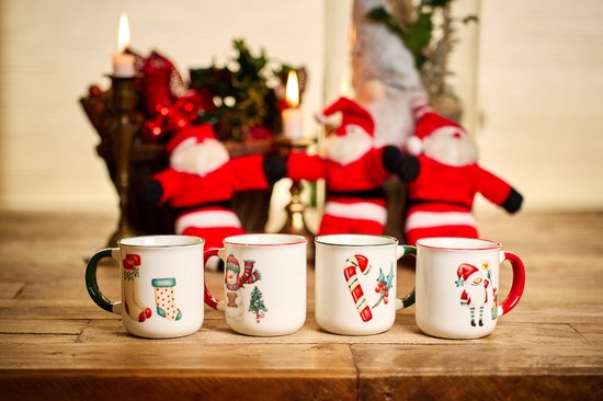 Set de tasses de Noël 300ML - Set de 4 dans un emballage cadeau - 4 imprimés de Noël