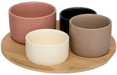 5Five Serveerplank bamboe - met 4x luxe schaaltjes - 26 cm - tapas en saus schaaltjes - kleuren mix