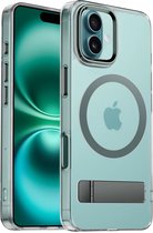 Coverzs Luxe Magnetische Hardcase met Standaard Geschikt voor iPhone 16 Plus – Grijs, Slank en Schokbestendig