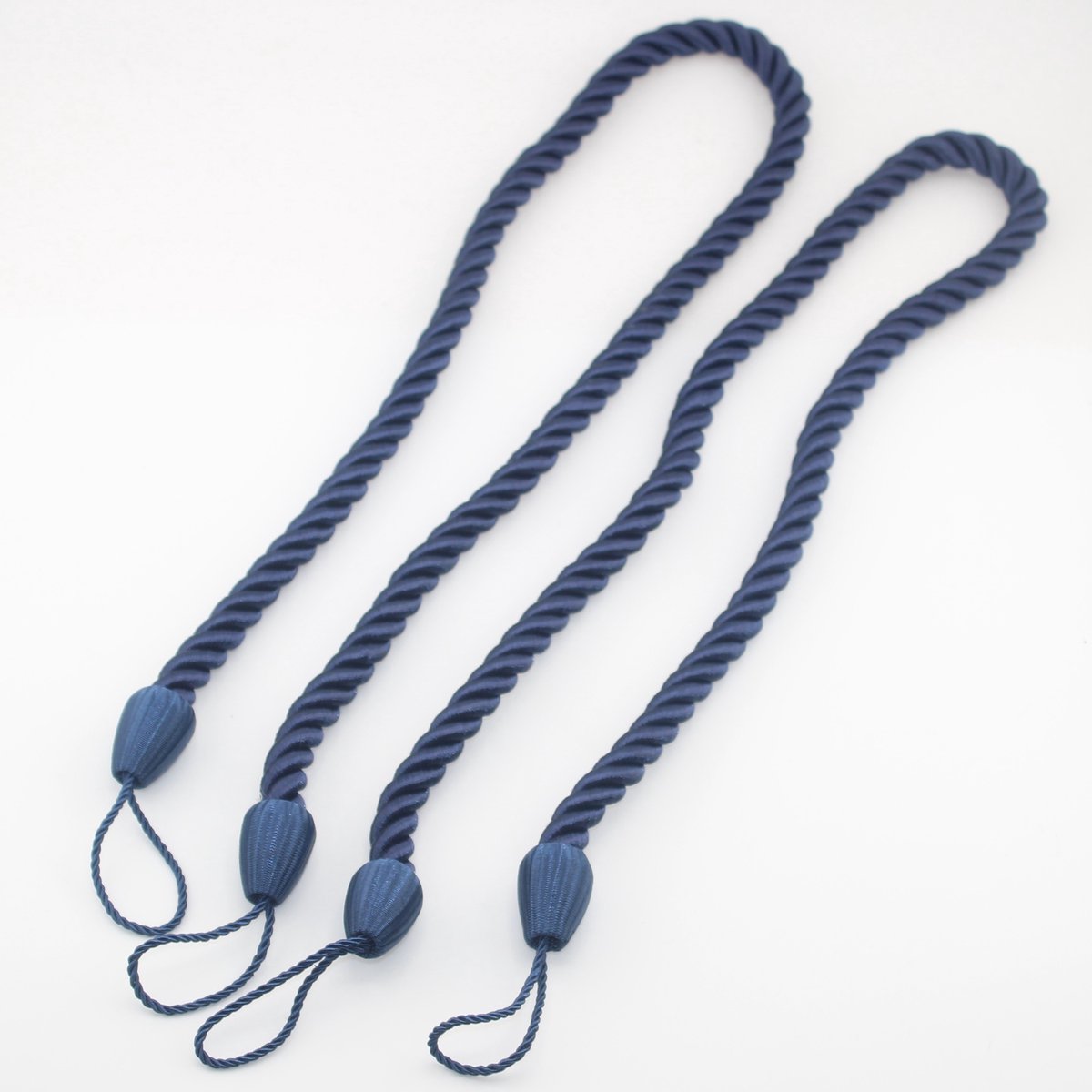 Set van 4 STUKS LUXE GORDIJNHOUDERS/EMBRASSES GORDIJN, GORDIJNKOORD om te Knopen, Lengte 65CM, Dikte 10MM, Kleur MARINE