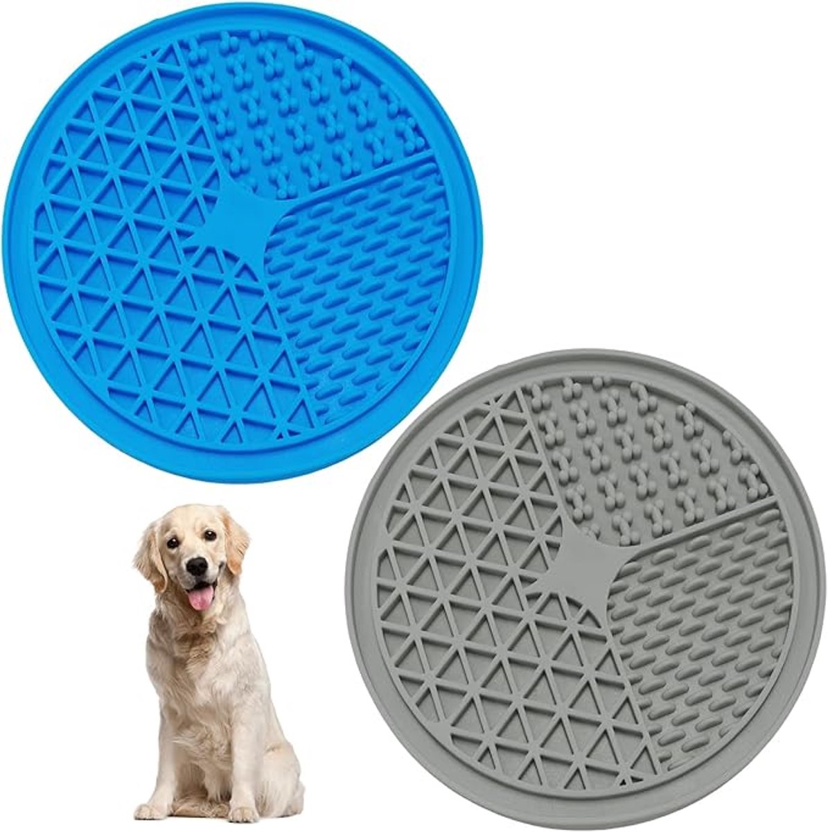 2 stuks – Siliconen voermat voor langzaam eten – Likmat voor honden – Voedermat – Likmat met zuignap – Eetgerei voor langzaam eten voor huisdieren – Vermindert schransen – 15×15 cm