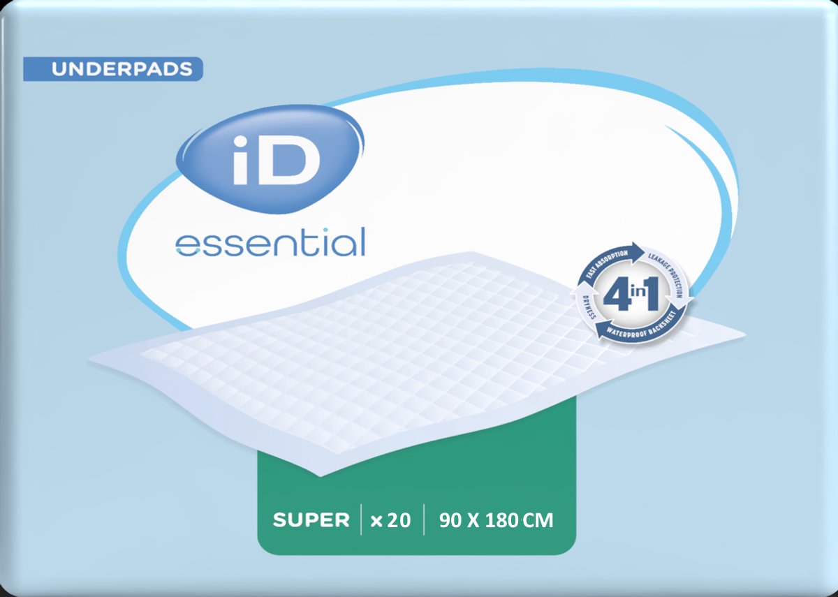ID Essential Underpads Super 90 x 180 cm (bordable) - 1 paquet de 20 protections