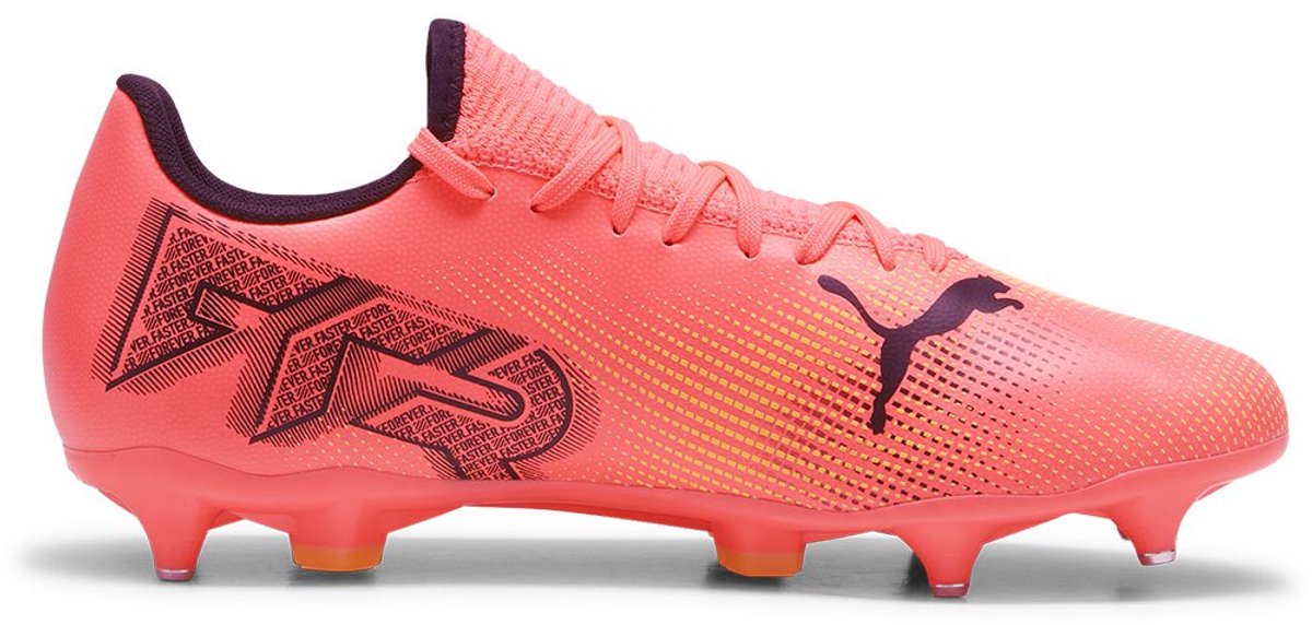 Puma Future 7 Play Mxsg voetbalschoenen in oranje met rekbare kraag en synthetisch bovenwerk, maat EU 44.