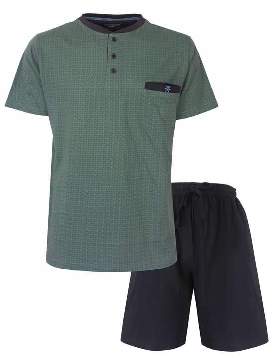 Paul Hopkins Pyjama short Homme - Set Pyjama - Fermeture Boutonnée - Vert - Taille L
