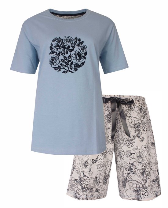 Medaillon Dames Shortama - Rozen Cirkelprint - Katoen - Grijs - Maat XL