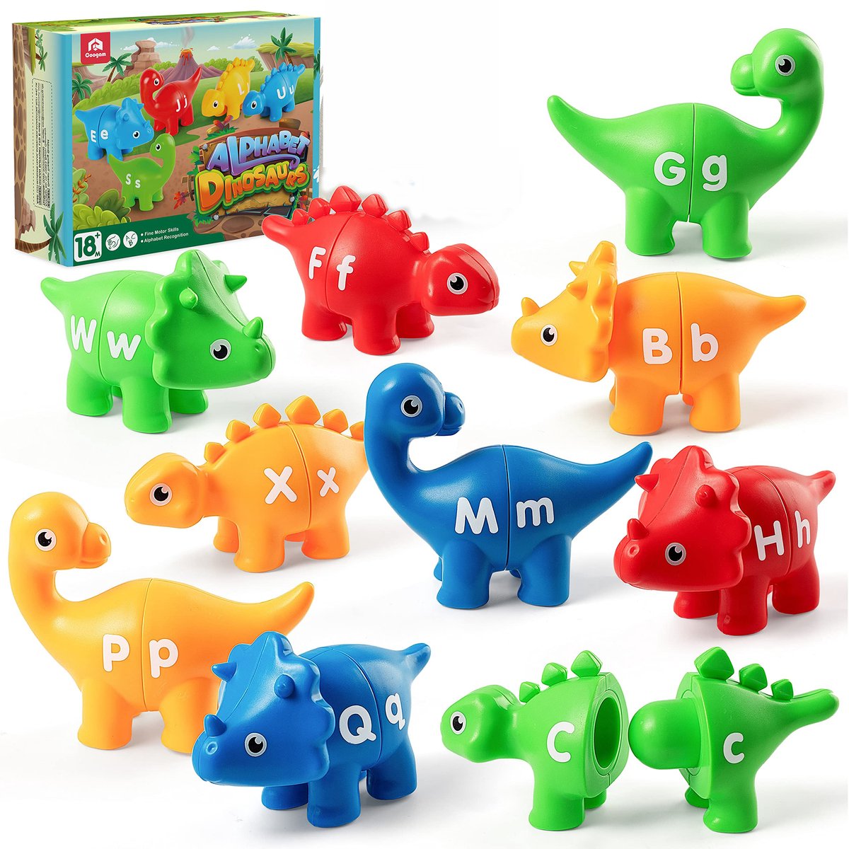 Image of 26 stuks Matching Dino's - Alfabet - Hoofdletters en kleine letters - Tellen en Sorteren - Montessori Speelgoed - Cognitief - Tel- en Sorteerset - Educatief Speelgoed - Sensorisch en Motorisch Speelgoed