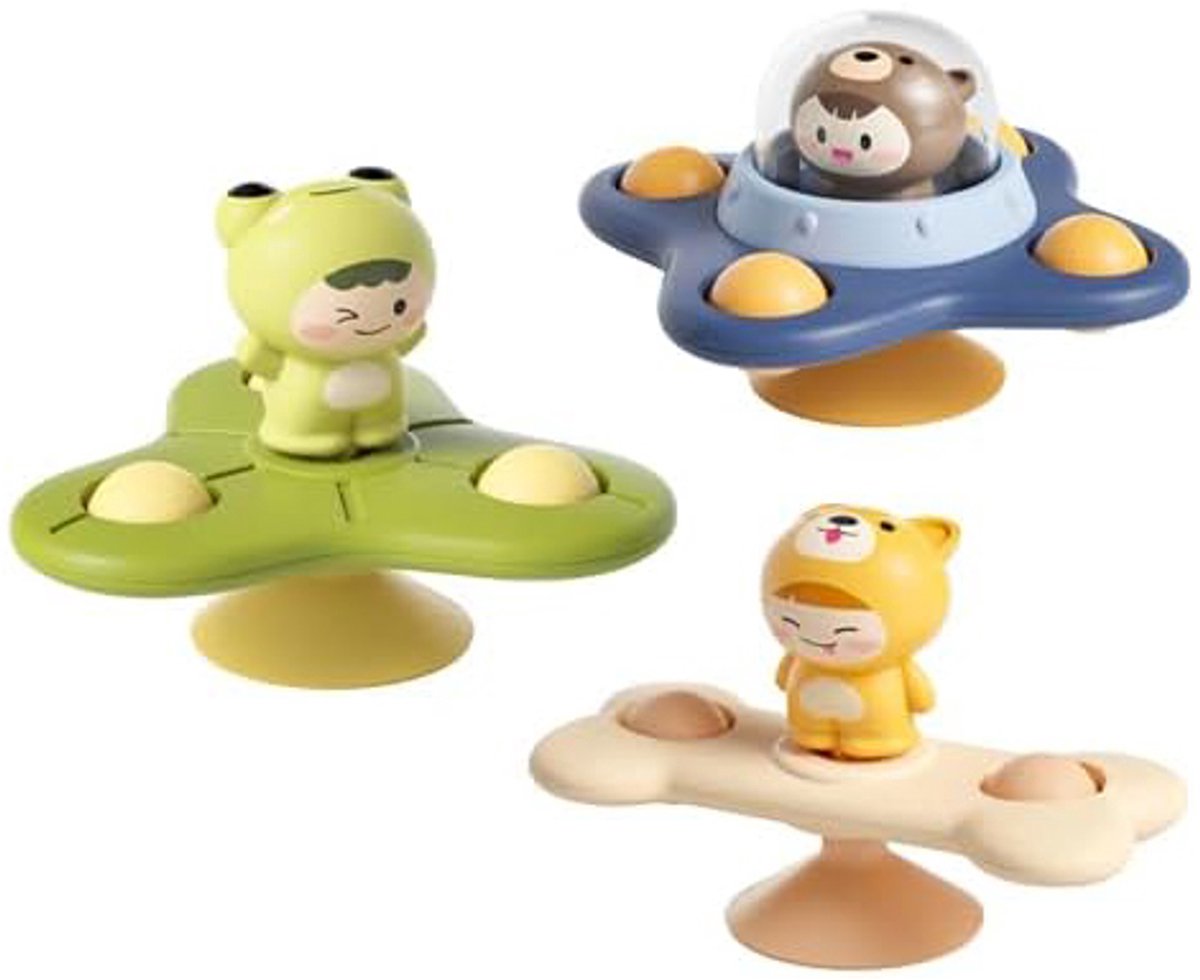 Image of 3 stuks zuignap spinner speelgoed, baby bad speelgoed, sensorisch speelgoed voor 1-3 jaar oude jongens en meisjes, baby essentials voor op reis, friemel speelgoed voor peuters van 1-3 jaar, verjaardagscadeaus voor 1-3 jaar oude jongens en meisjes