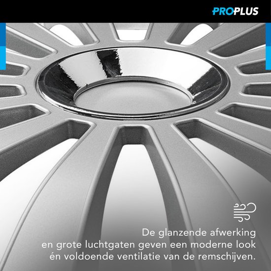 Close-up van een zilverkleurige wieldop met glanzende afwerking en grote luchtgaten.