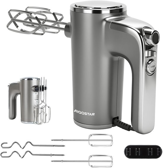Aigostar Handmixer - 5 Snelheden met Turbo - RVS Kloppers & Deeghaken & Garde - 400W - Adela