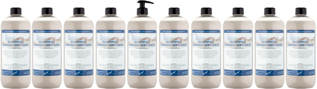 Shampoo Creamy Wellness - 1 liter (transparant) - 10 Stuks - met pomp - Voordeelverpakking - Haarverzorging