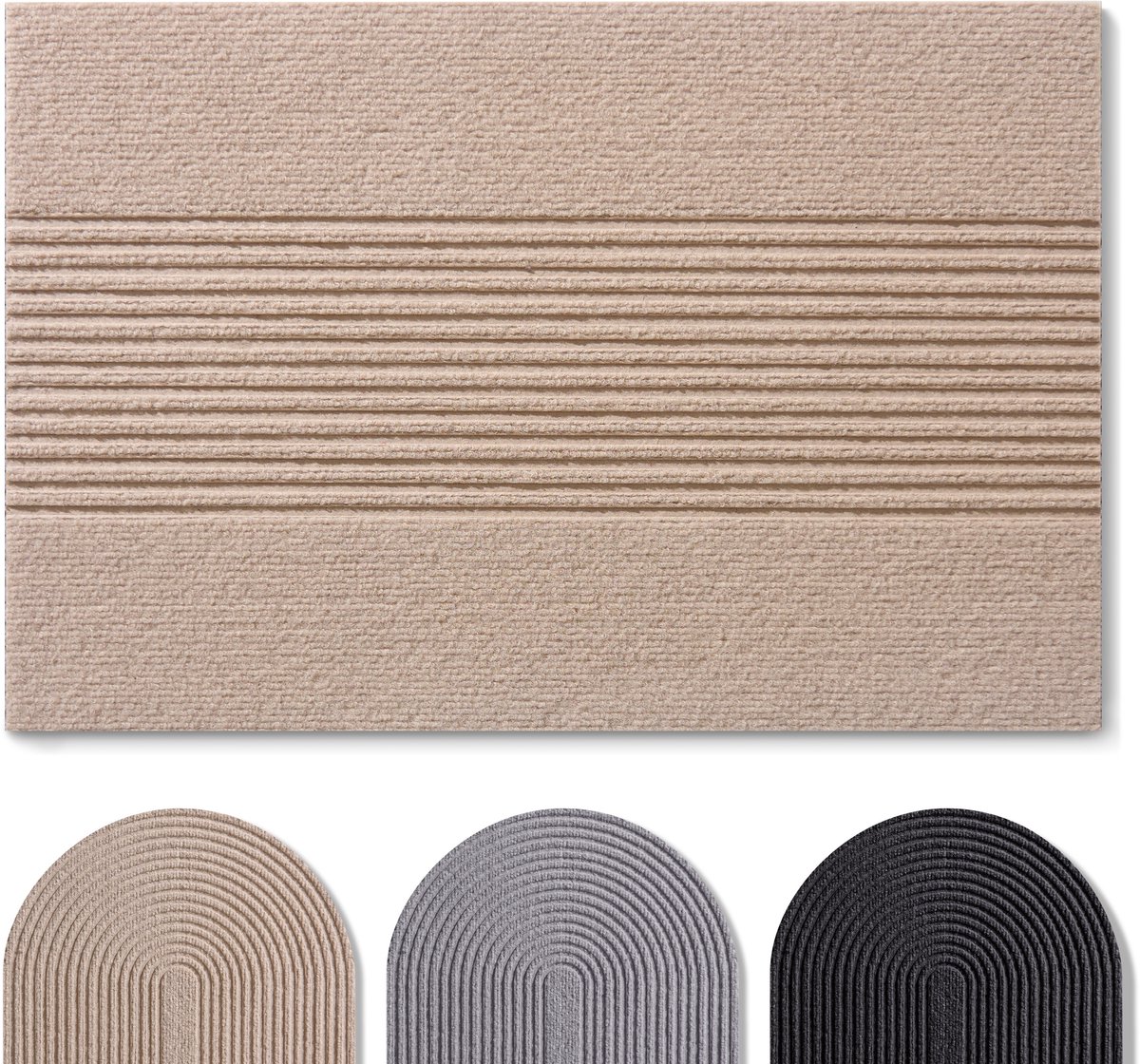 Blumtal Japandi Deurmat - Anti-slip - Polyester 60 x 90 cm - Beige - Gestreept Beige Gestreept