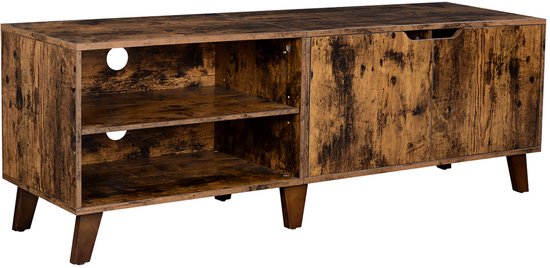 Meuble TV Meuble TV Meuble de rangement Vitrine Buffet Convient aux téléviseurs jusqu'à 60 pouces Avec étagères réglables 2 portes en bois et 2 compartiments ouverts avec passe-câbles Convient au salon et à la chambre 140 x 40 x 50 cm Marron