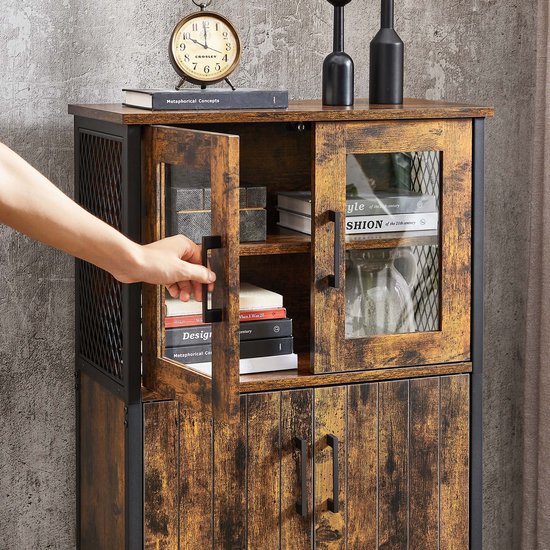 VASAGLE dressoir keukenkast opbergkast met glazen deuren voor woonkamer
