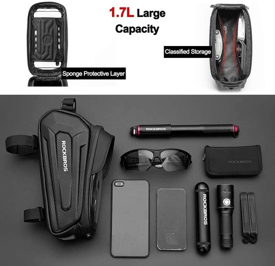 ROCKBROS Frametas Fiets - Telefoonhouder Fiets - Waterdichte - TPU-gevoelig Touchscreen voor Smartphones tot 6,8 inch - Zwart — afbeelding 2