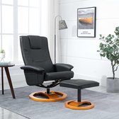 Fauteuil  Zwart MET Voetenbankje Kunstleer / Loungestoel / Lounge stoel / Relax stoel / Chill stoel / Lounge Bankje / Lounge Fauteil