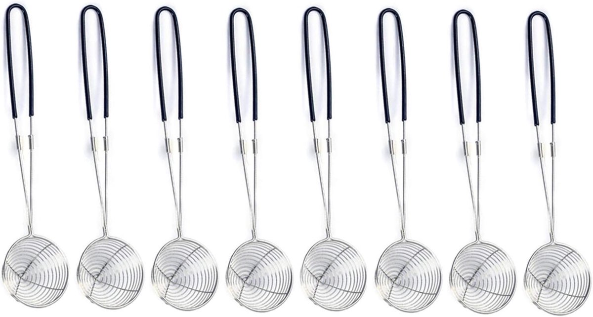 8 Stuks - Fondue netjes - Fonduenetjes - Fonduenet - Fonduenetten - Fondue Zeef - Roestvrij staal - Ø6.5 cm - Zwart