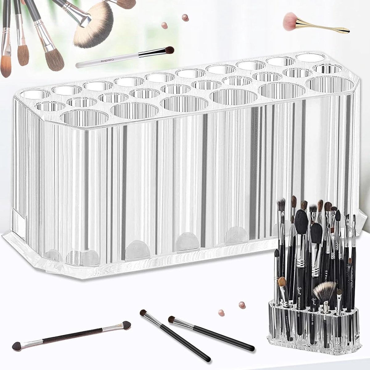Ynkkvre - Acryl Lippenstifthouder - Transparante Cosmetica Organizer - Voor Potloden en Penselen - 26 Compartimenten - Make-up Borstel Organizer