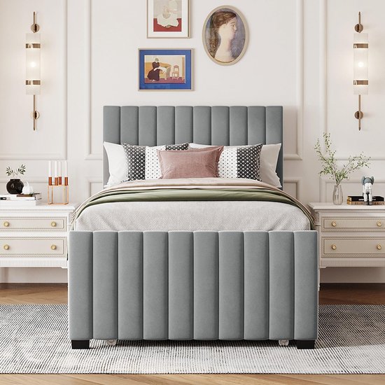 Schelpbed met hoofdeinde 90 x 200 cm in fluweel, inclusief lattenbodem