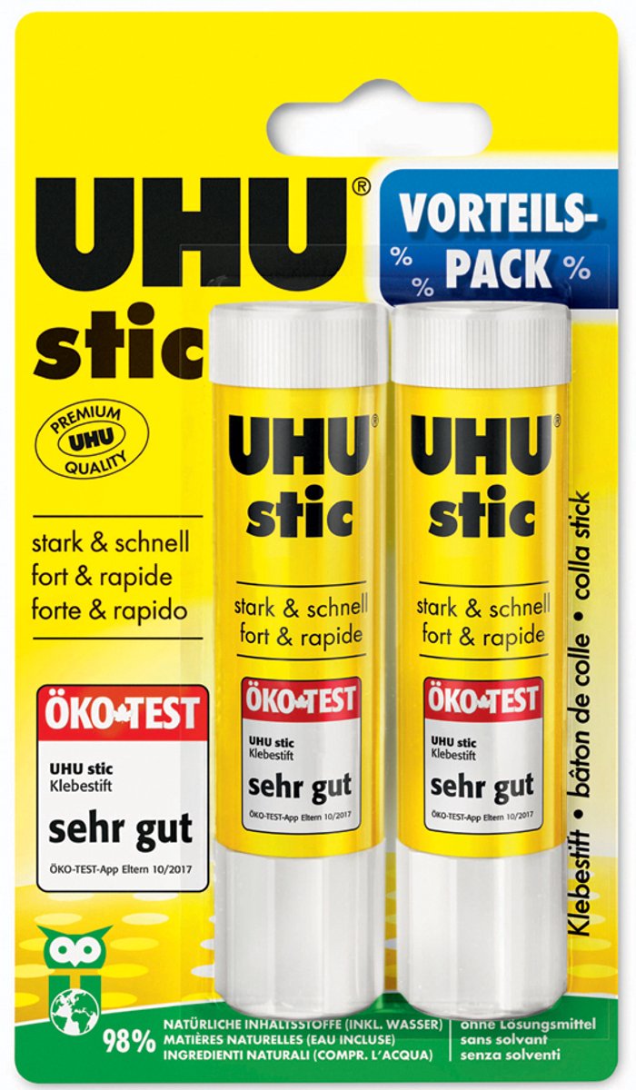 UHU lijmstift stic, oplosmiddelvrij, 2 x 21 g, Voordeelpak