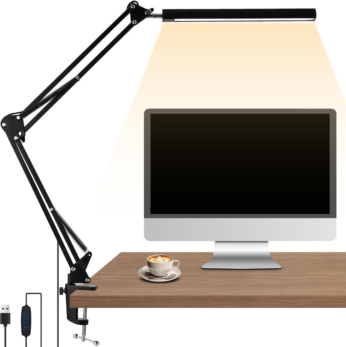 Bureaulamp – Bureaulamp LED Dimbaar – Bureaulamp met Klem – Tafellamp – Hobbylamp – Ledlamp - Klemlamp - Afstandsbediening - 3000 K 、4500K、 6000 K - Premium aluminium