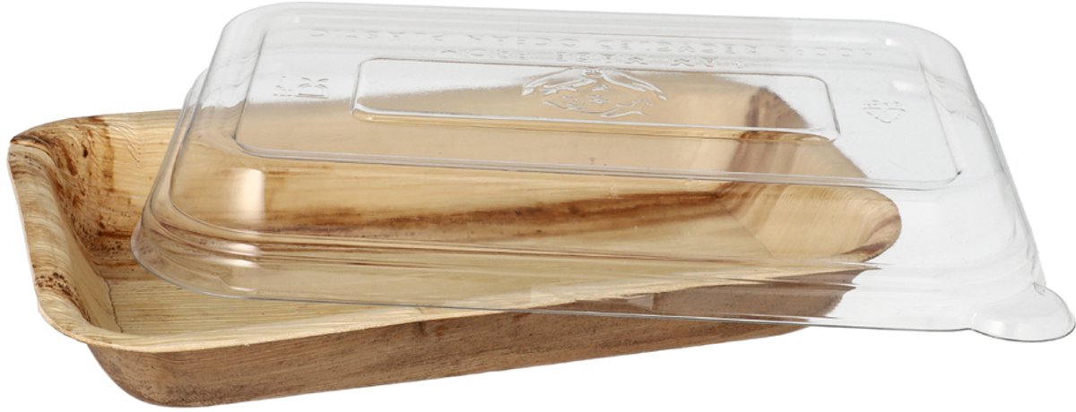 Image of 10 Schalen, Palmblad hoekig 400 ml 5 cm x 14 cm x 20 cm met rPET deksels