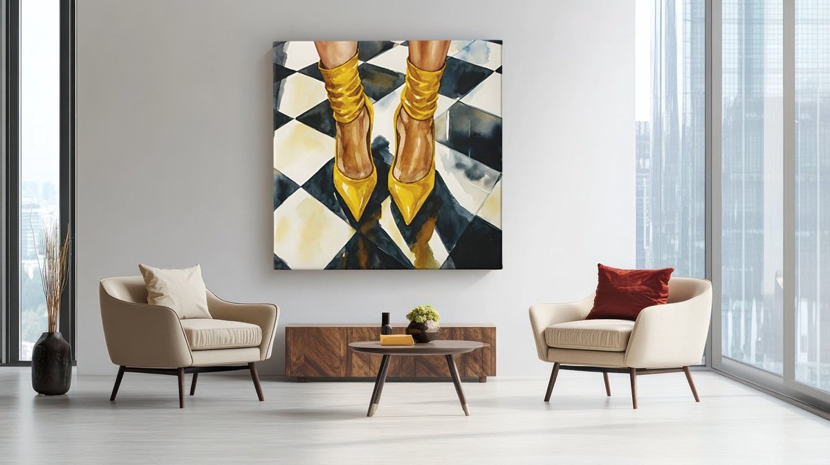 Trendex Global Vierkant Canvas Schilderij - Stijlvolle Gele Schoenen - 40x40x2 cm Geel