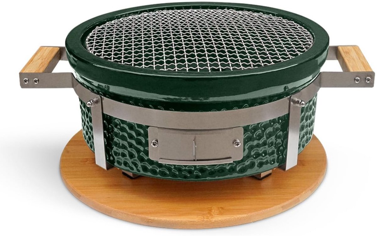 Hibachi Tafel Grill – Ronde Shichirin Tafel BBQ – Japanse Yakitori Grill – Keramisch – Geschikt voor Houtskool – Voor 1 tot 8 personen – ø 30 cm - Donkergroen