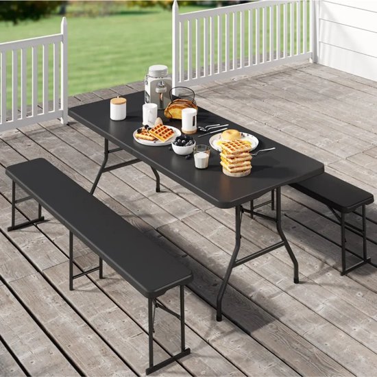 Duerté Luxe Klaptafel Inclusief Grijze Tafelrok - Opklapbare Tuintafel & Inklapbare Tafel - Ideaal als Campingtafel, Picknicktafel & Balkon Tafel - Stevige Foldable Table tot 250 KG