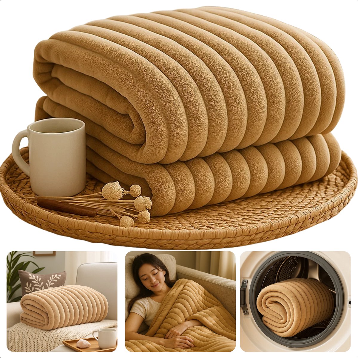 Cheqo Fleece Deken - 150x200 cm - Dekentje - Taupe Kleur - 100% Polyester - Wasbaar Op 30 Graden - Fleece Plaid NTB