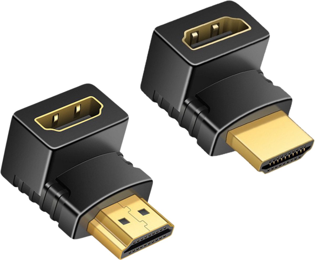Delmark HDMI Haakse Adapters - Set van 2 - 90° en 270° Hoek - Female naar male - Verguld Verloopstekker - Zwart