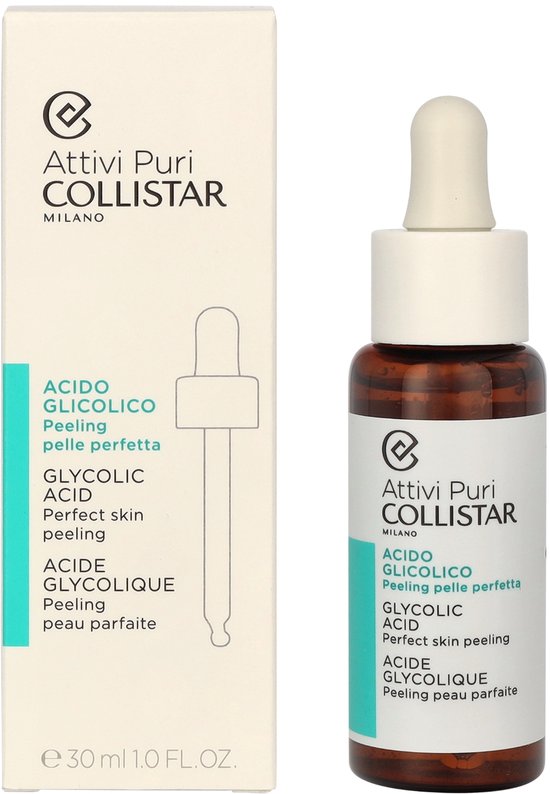 Collistar Attivi Puri Milano fles en verpakking met glycolic acid peeling.