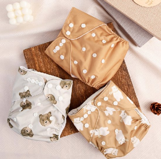 3 Stuks - Verstelbare Oefenbroekjes Waterproof - Zindelijkheidsbroekjes - Wasbare Luiers 3-15 kg - Beertjes