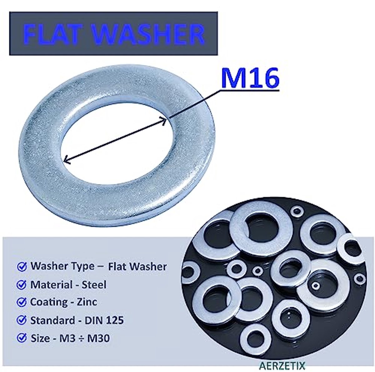 C67586 - Set van 25 vlakke ringen M16 - gegalvaniseerd staal - DIN 125