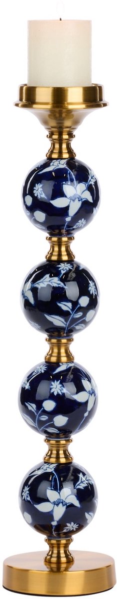 Goodwill Kaarsenhouder Porcelein Blauw-Goud H 49 cm