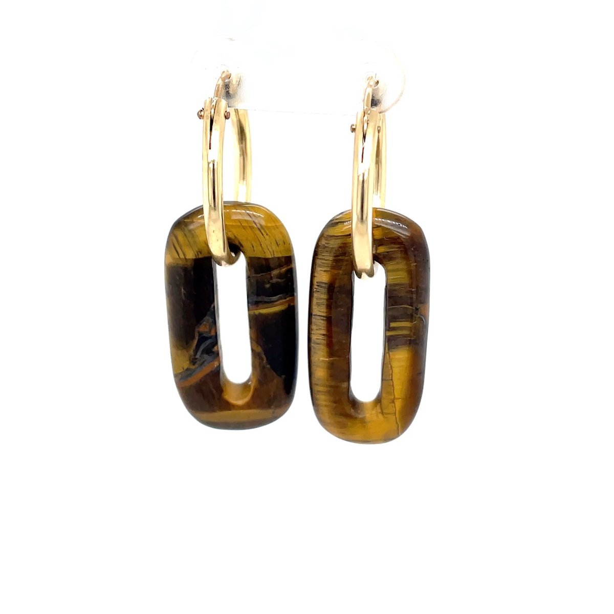 Pat's Jewels Oorbellen - Oorbellen Dames - Oorringen Dames - Statement Oorbellen - Edelsteen Hanger - Tijgeroog - Goud