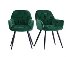 Stoelen - eetkamerstoelen - 2 eetkamerstoelen - Moderne Eetkamerstoel met Dikke Fluweel Zitting, Metalen Poten, Armleuningen en Rugleuning